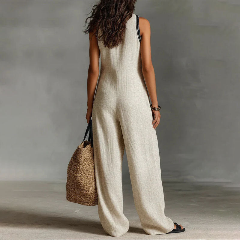 Becky - Women's Sleeveless Embroidered Neck Jumpsuit