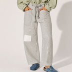 Beth - Women’s Patchwork Stripe Pants with Drawstring Waist