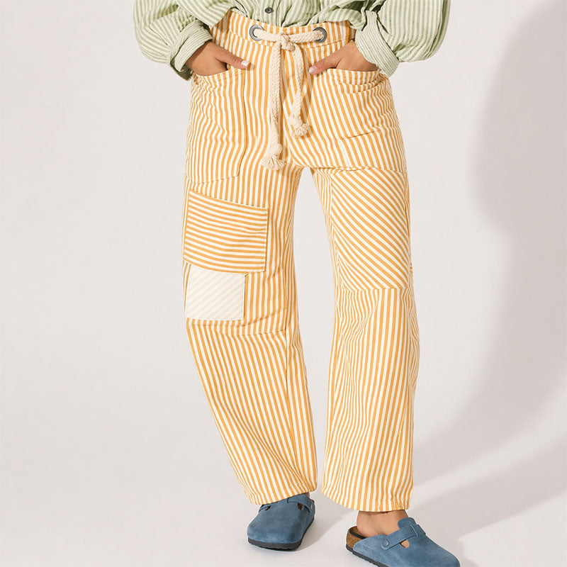 Beth - Women’s Patchwork Stripe Pants with Drawstring Waist
