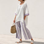 Blair - Women’s Casual Set with Oversized Top and Striped Pants