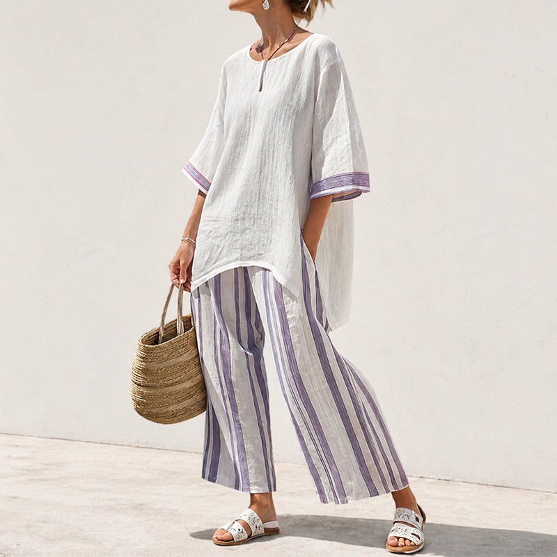 Blair - Women’s Casual Set with Oversized Top and Striped Pants