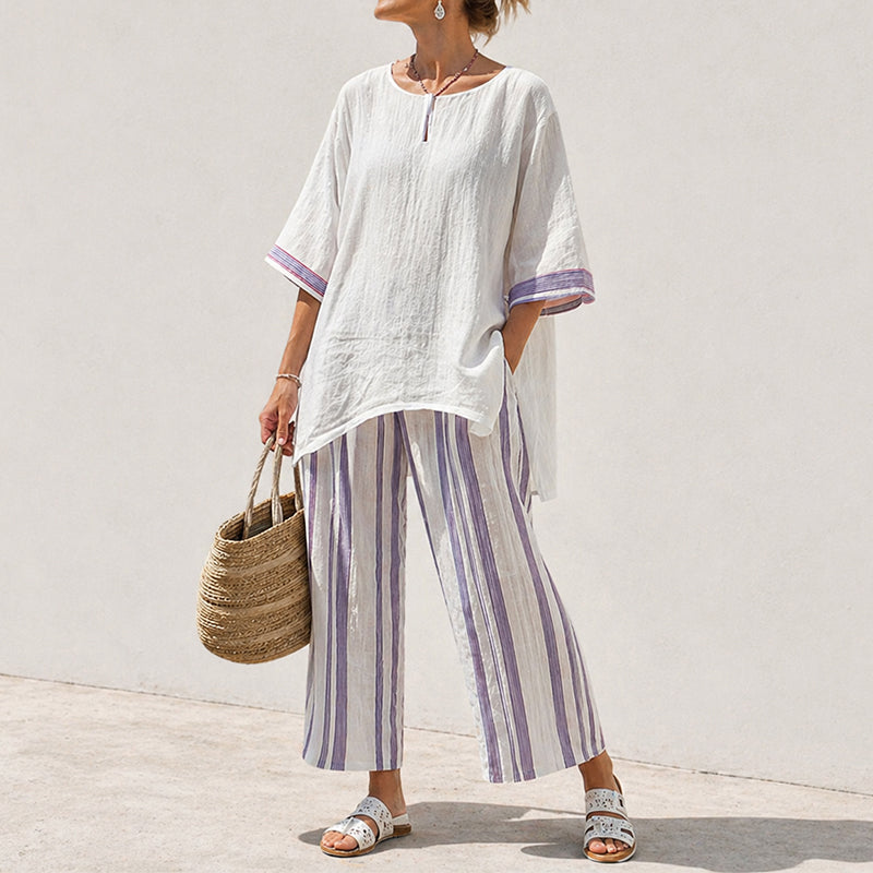 Blair - Women’s Casual Set with Oversized Top and Striped Pants