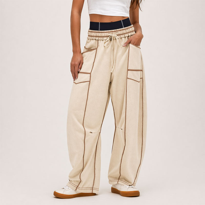 Blake - Women’s Wide Leg Pants with Contrast Stitching