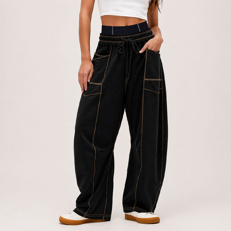 Blake - Women’s Wide Leg Pants with Contrast Stitching