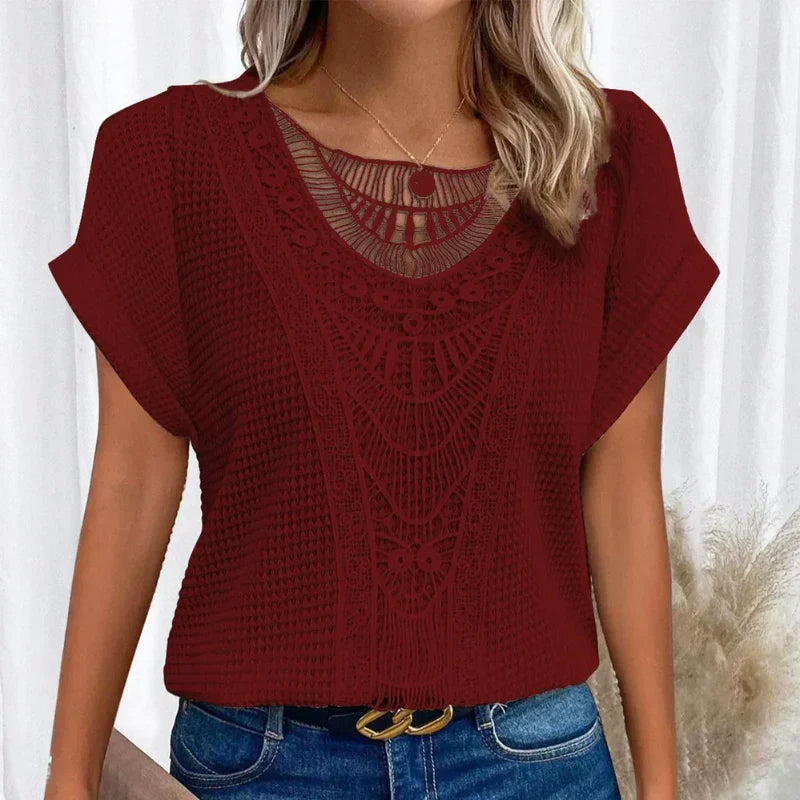 Brianna - Women's Crochet Short Sleeve Casual Top