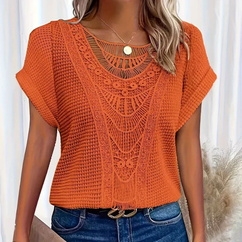 Brianna - Women's Crochet Short Sleeve Casual Top