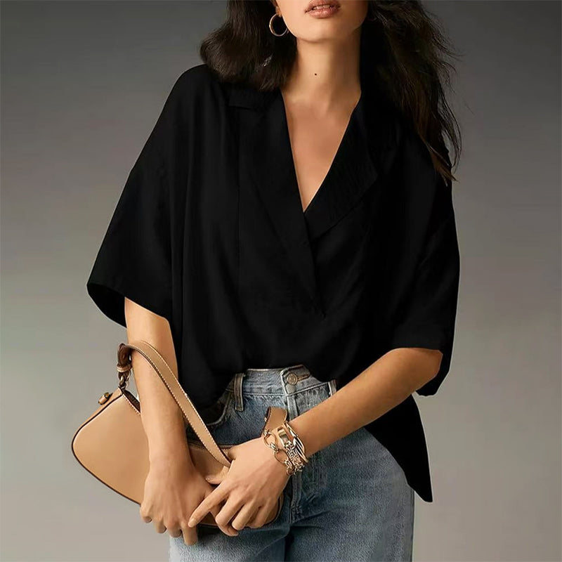 Brianna - Women's Open Lapel Relaxed Fit Blouse
