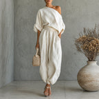 Brooke - Women’s Elegant Off-Shoulder Jumpsuit with Draped Design