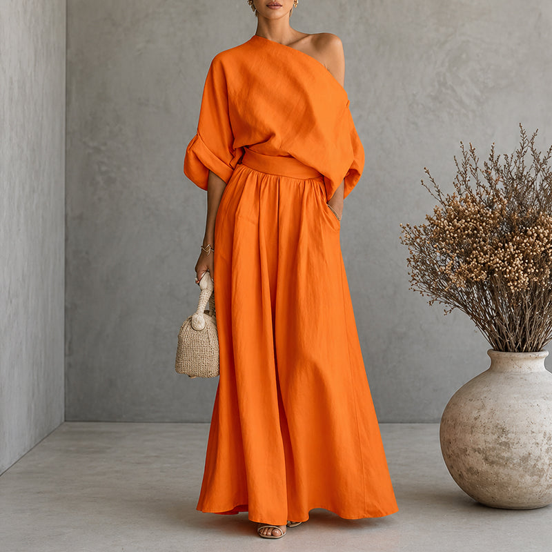Brooke - Women’s Elegant Off-Shoulder Jumpsuit with Draped Design
