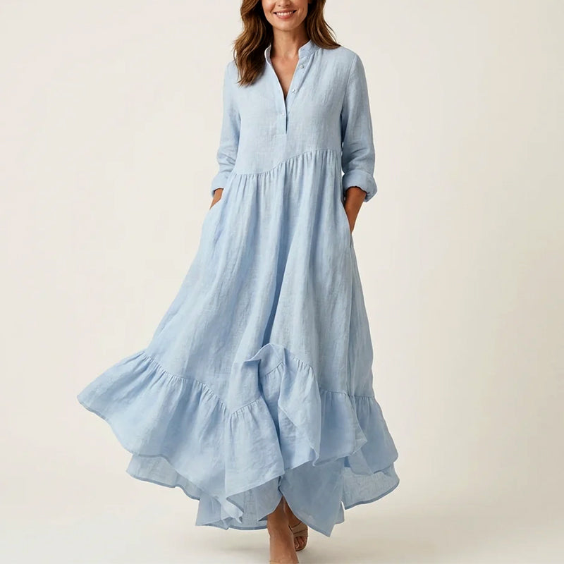 Callie - Women's Stand Collar Tiered Maxi Dress