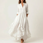 Callie - Women's Stand Collar Tiered Maxi Dress