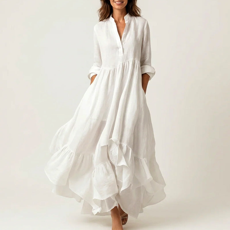 Callie - Women's Stand Collar Tiered Maxi Dress