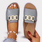 Camila - Slip-On Flat Sandals with Front Buckle