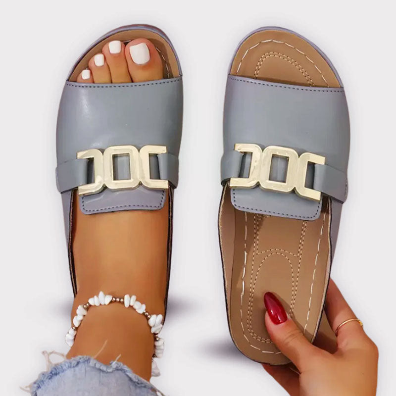 Camila - Slip-On Flat Sandals with Front Buckle