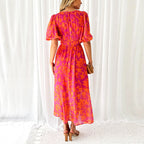 Camilla - Women’s V-Neck Floral Maxi Dress with Flowing Skirt