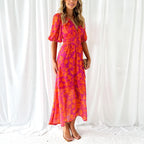 Camilla - Women’s V-Neck Floral Maxi Dress with Flowing Skirt