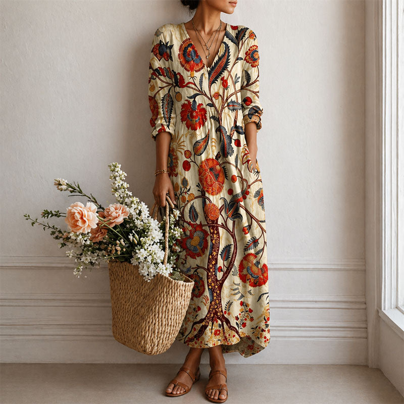 Carol - Women's Botanical Print V-Neck Maxi Dress