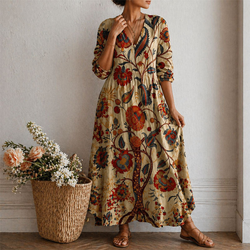 Carol - Women's Botanical Print V-Neck Maxi Dress