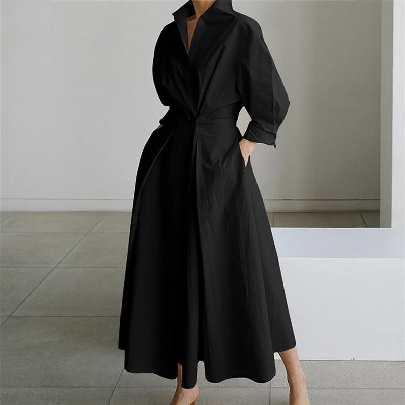 Caroline - Women’s Elegant Collared A-Line Maxi Dress