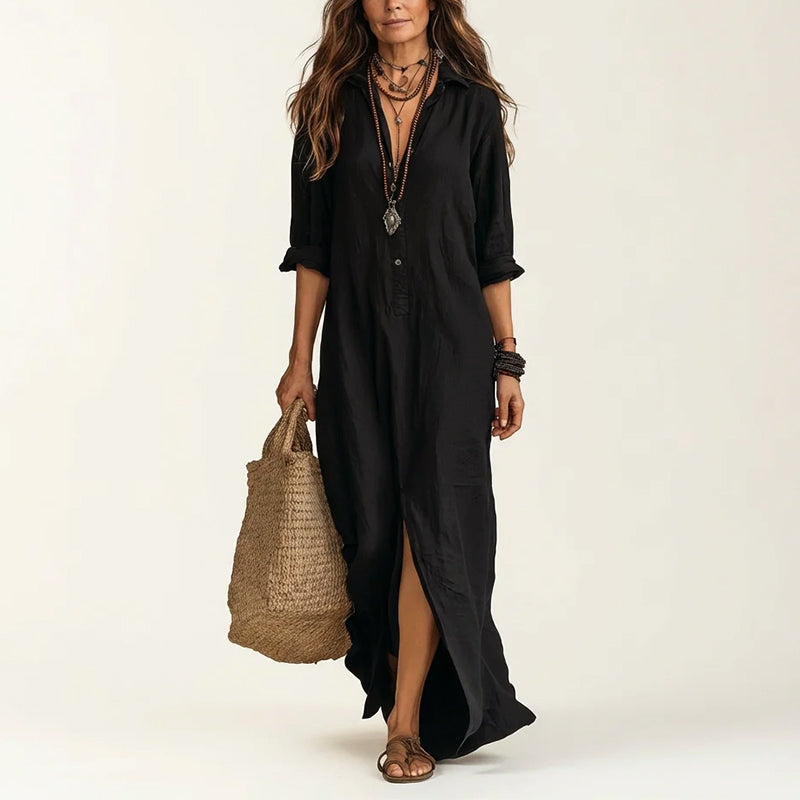 Casey - Women's Collared Maxi Shirt Dress