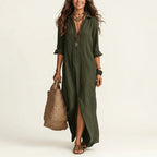 Casey - Women's Collared Maxi Shirt Dress