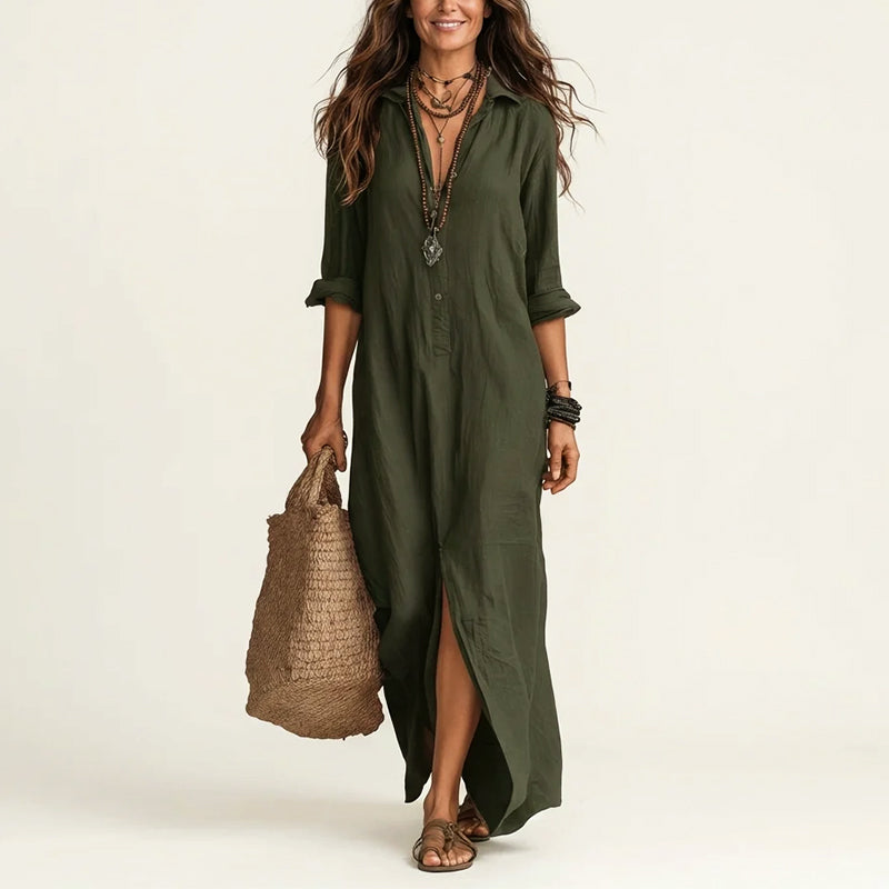 Casey - Women's Collared Maxi Shirt Dress