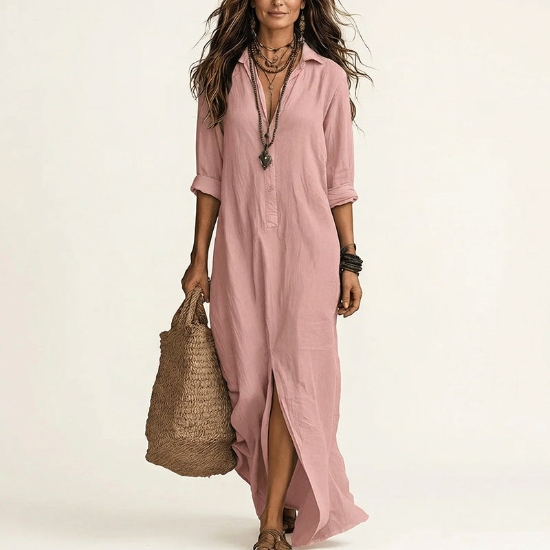 Casey - Women's Collared Maxi Shirt Dress