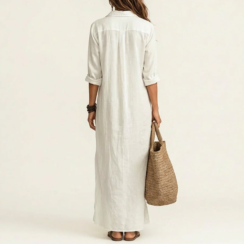 Casey - Women's Collared Maxi Shirt Dress