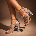 Cecelia - Women's Snakeskin Print Strappy Heel Sandals