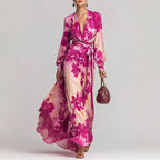 Celeste - Women’s Floral Wrap Maxi Dress with Sheer Sleeves