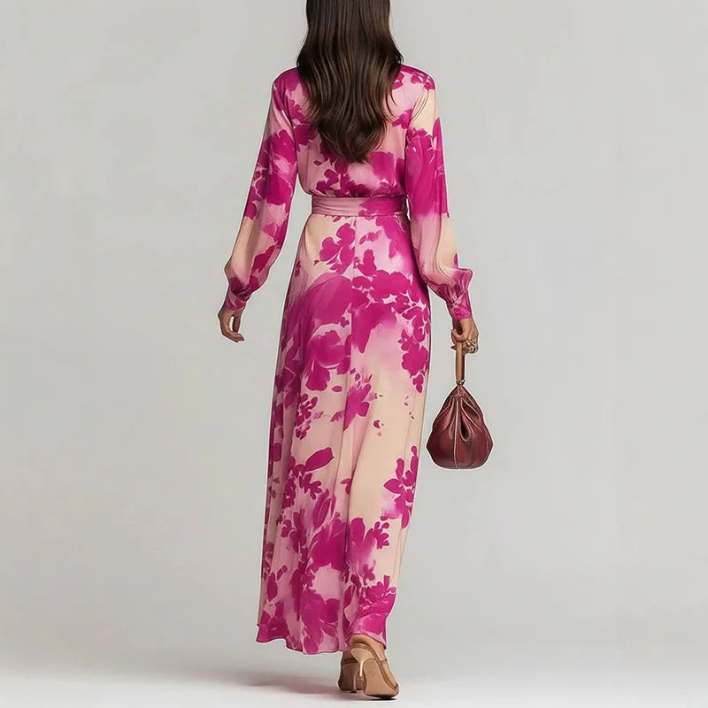 Celeste - Women’s Floral Wrap Maxi Dress with Sheer Sleeves