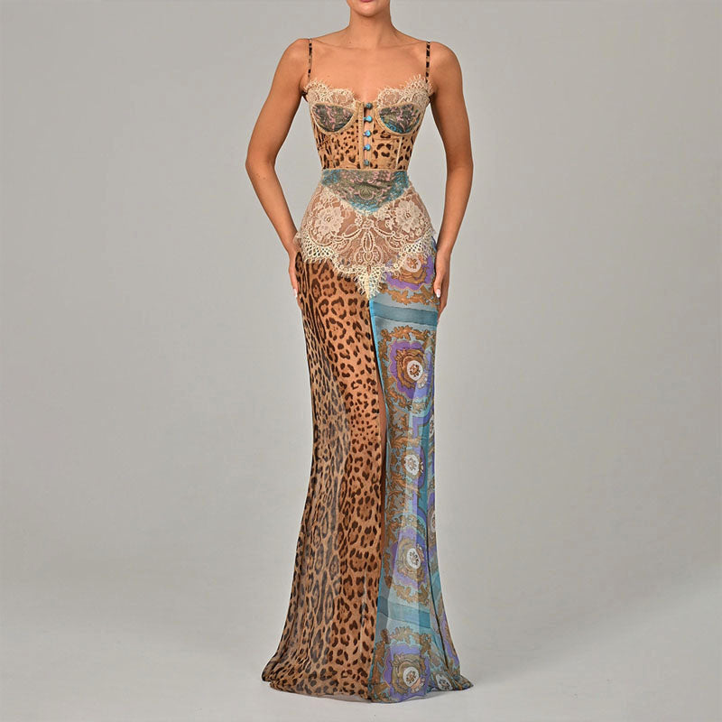 Charlotte - Lace Detail High Slit Maxi Dress
