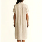 Cira - Women's Cotton Linen Short Sleeve Shirt Dress