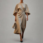 Clara - Women’s Belted Midi Dress with Wide Sleeves