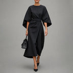 Clara - Women’s Belted Midi Dress with Wide Sleeves