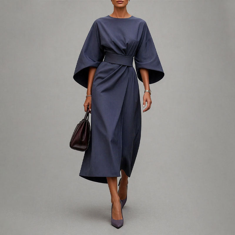Clara - Women’s Belted Midi Dress with Wide Sleeves