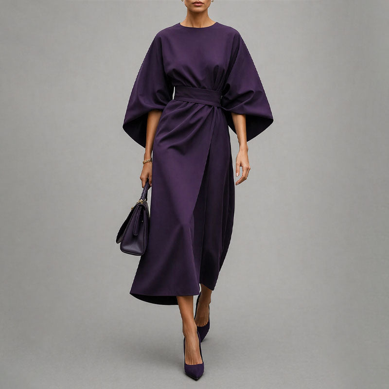 Clara - Women’s Belted Midi Dress with Wide Sleeves