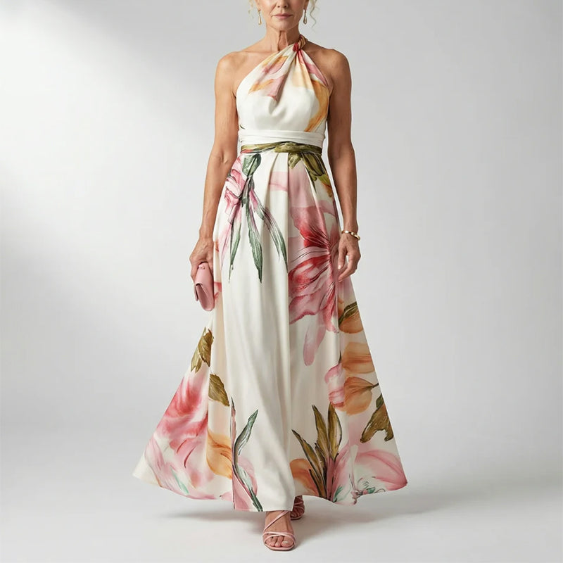 Coralie - Women's Floral Halter Flowing Maxi Dress