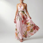 Coralie - Women's Floral Halter Flowing Maxi Dress