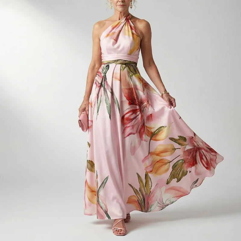 Coralie - Women's Floral Halter Flowing Maxi Dress