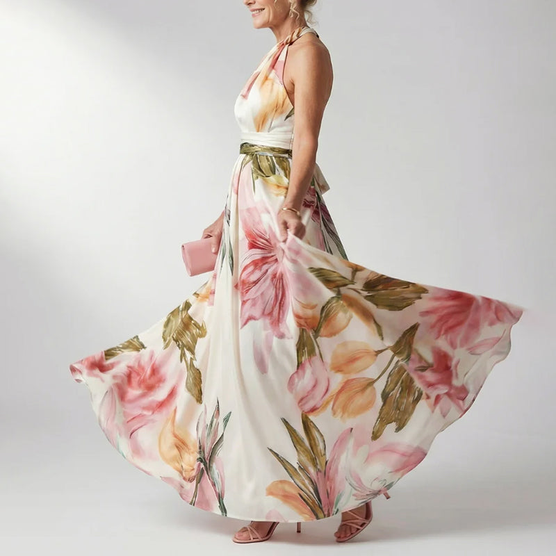 Coralie - Women's Floral Halter Flowing Maxi Dress