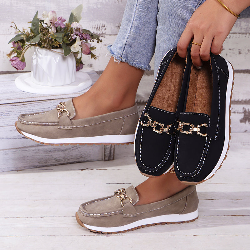 Danielle - Women's Casual Slip-On Loafers with Chain Detail