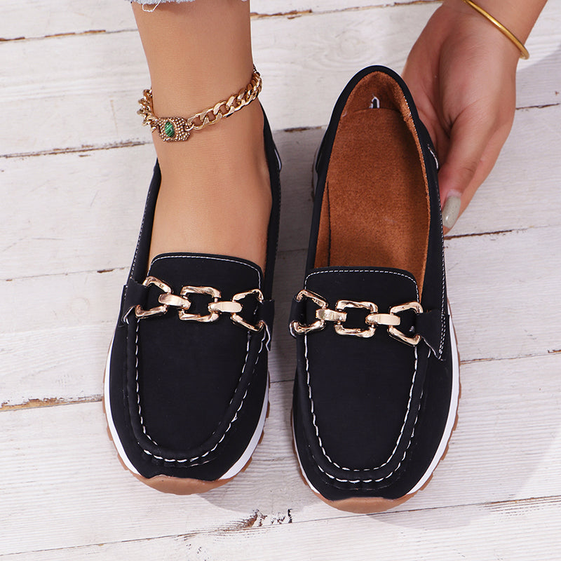 Danielle - Women's Casual Slip-On Loafers with Chain Detail