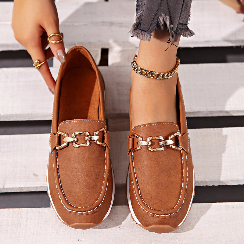 Danielle - Women's Casual Slip-On Loafers with Chain Detail