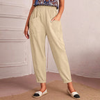 Denise - Women's Cotton Relaxed Tapered Pants with Pockets