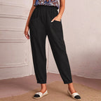 Denise - Women's Cotton Relaxed Tapered Pants with Pockets