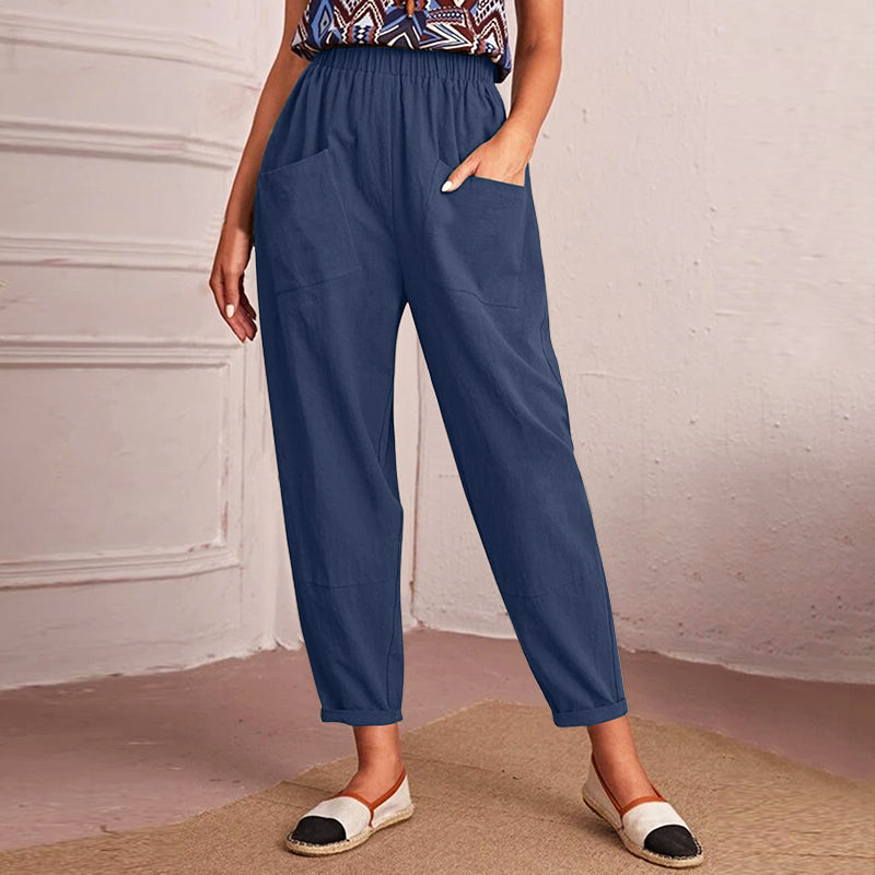 Denise - Women's Cotton Relaxed Tapered Pants with Pockets