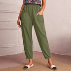 Denise - Women's Cotton Relaxed Tapered Pants with Pockets
