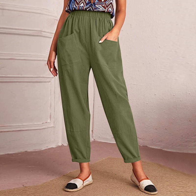 Denise - Women's Cotton Relaxed Tapered Pants with Pockets