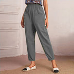 Denise - Women's Cotton Relaxed Tapered Pants with Pockets
